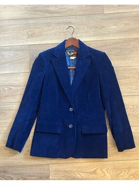 Vintage Y2K Plum Blossom Blue Corduroy Blazer Women 6